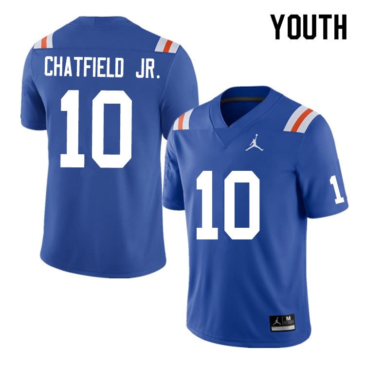 Youth NCAA Florida Gators Andrew Chatfield Jr. #10 Stitched Authentic Nike Blue Throwback College Football Jersey TVV1365NY